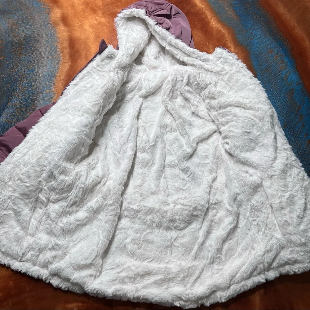 NWT Steve Madden Reversible Hooded Parka Fleece White Rose Pink small 7/8
